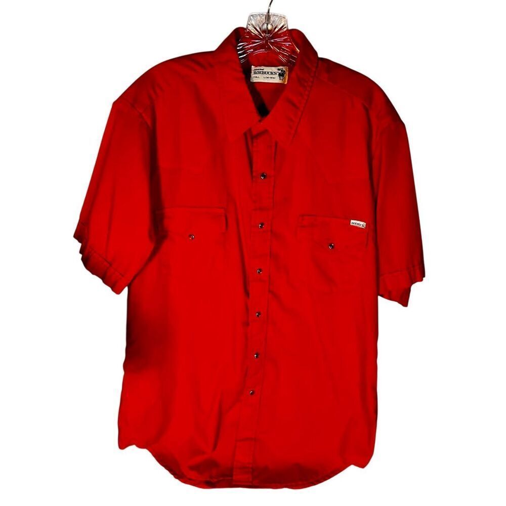 Rare Find Vintage Roebucks Red Snap Front Short Sleeve Western Cowboy Shirt LT